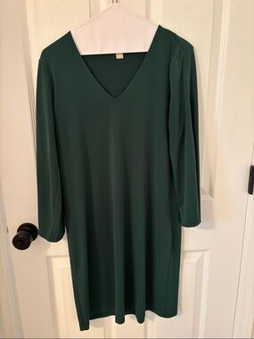 Michael Kors V-Neck Midi Dress in Deep Green
